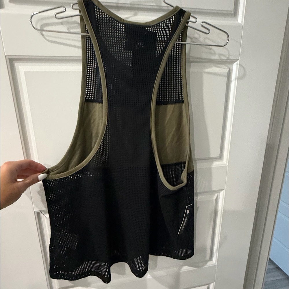 Nike Olive Green and Black Mesh Athletic Tank with White Logo - Picture 3 of 3